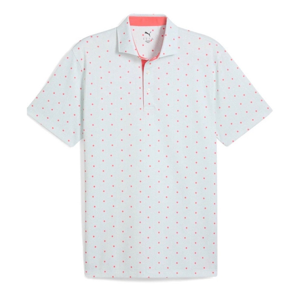 Puma Golf Mens Pique Botanic Polo Shirt Pink Polka Dot pattern Sz XXL NEW